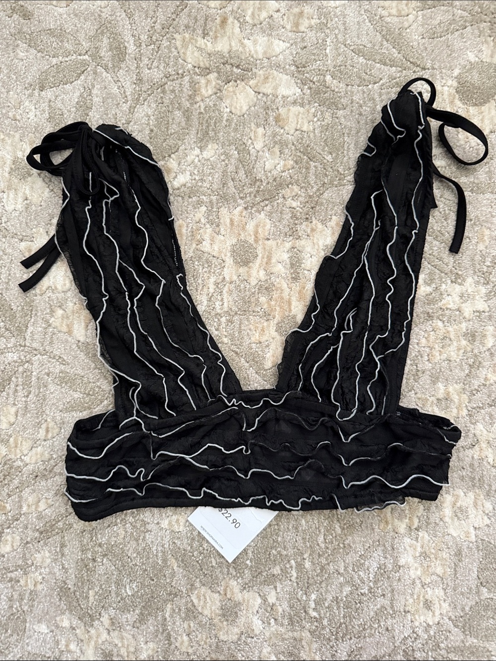 AKIRA Black Crop Top with White Trim Ruching